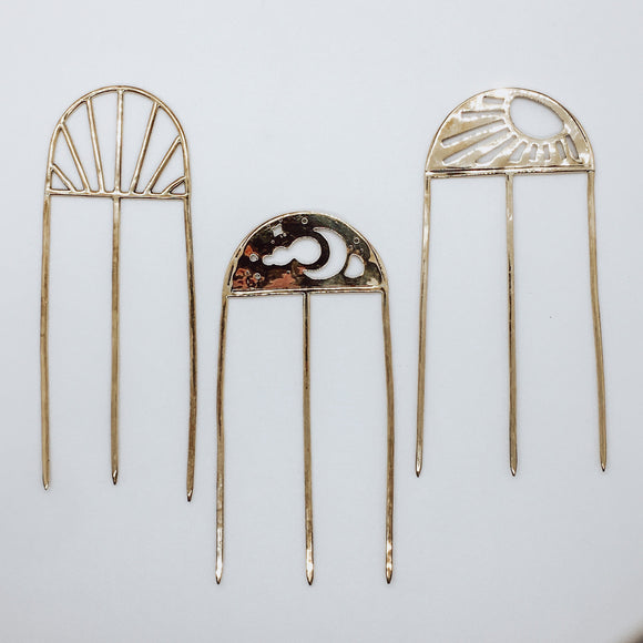 Handmade Moon and Stars Brass Hair Pin
