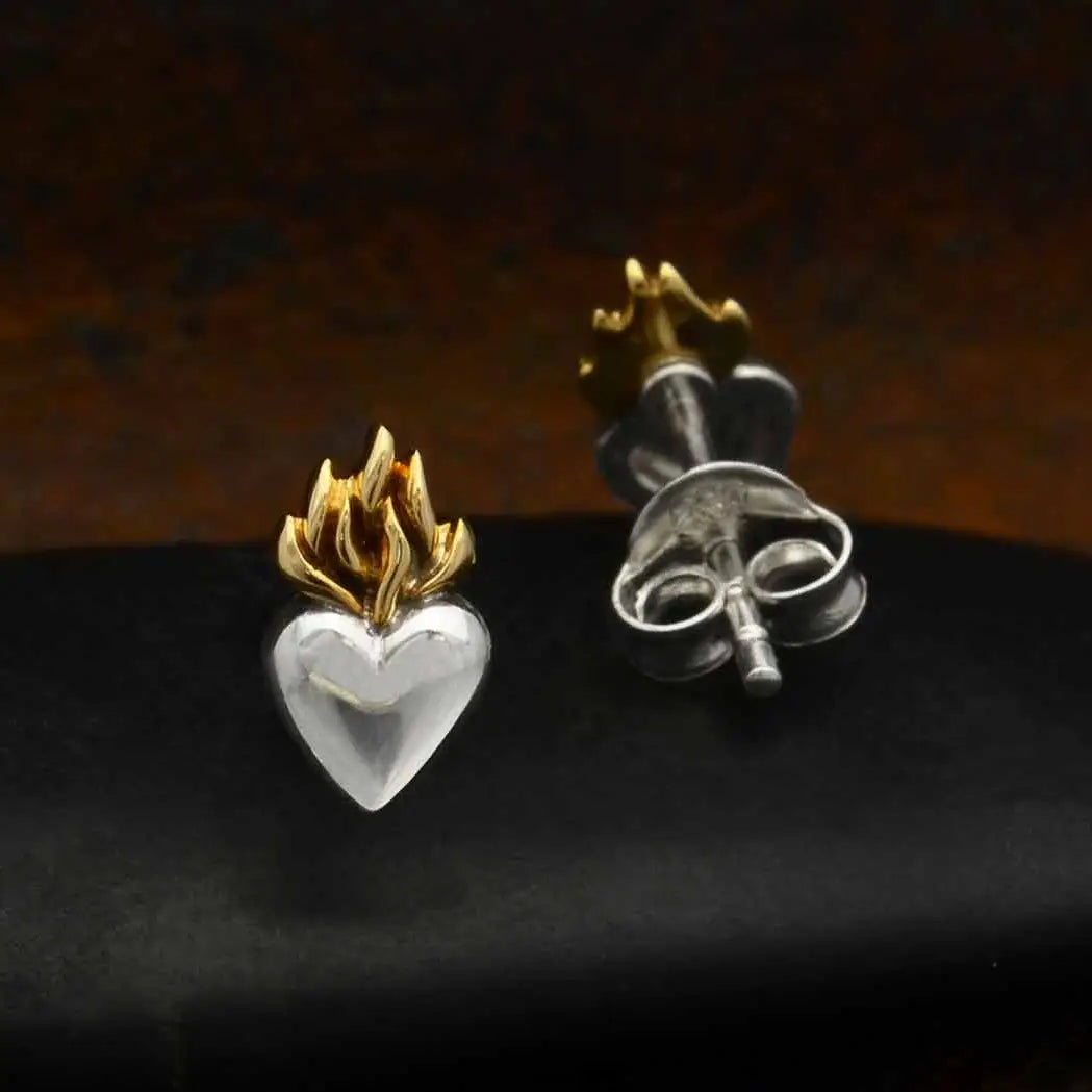 Sacred Heart Sterling Silver Stud Earrings