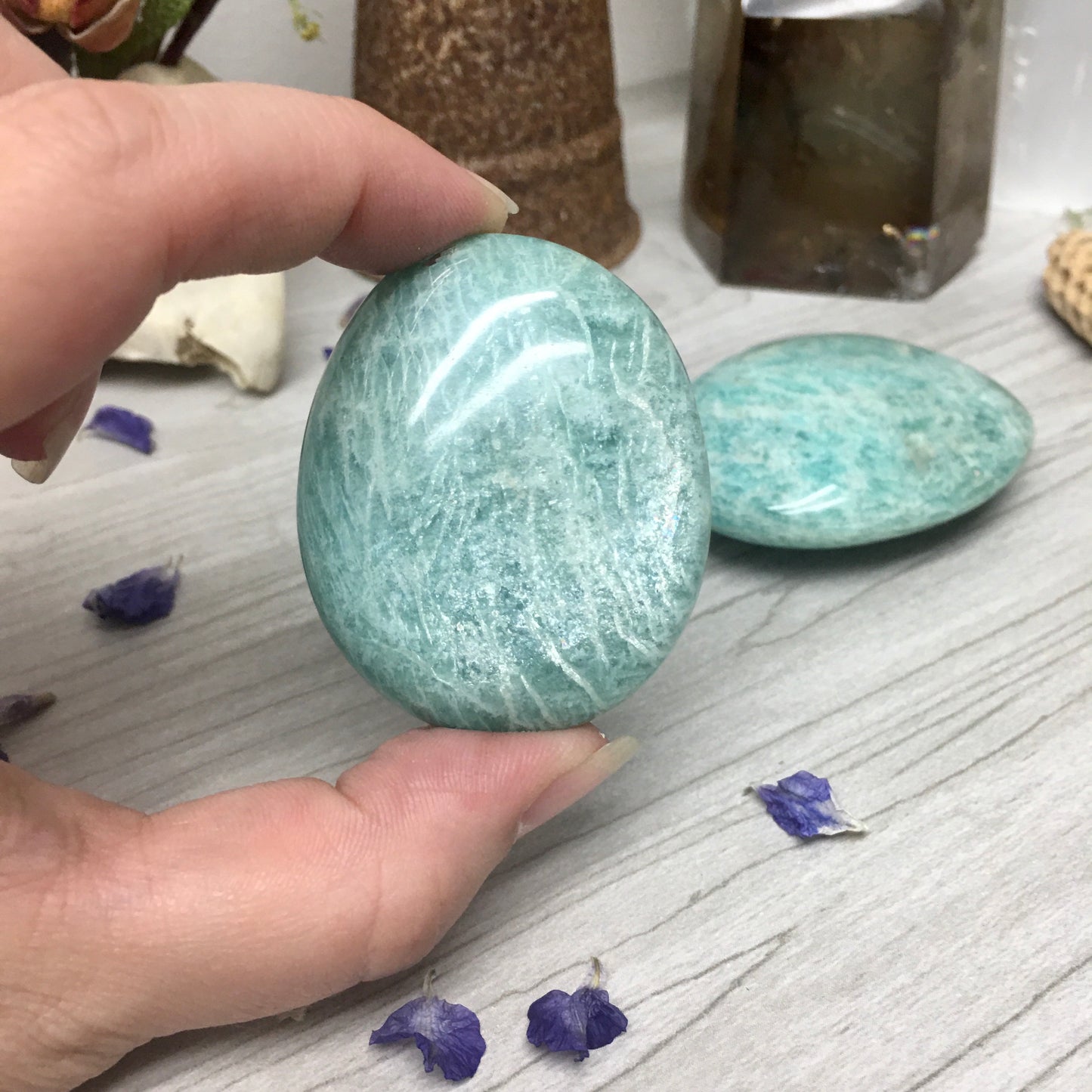 Greenish Blue Amazonite Polished Palm Stone