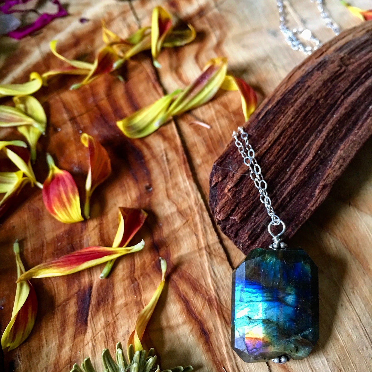 Iridescent Labradorite Sterling Silver Statement Necklace