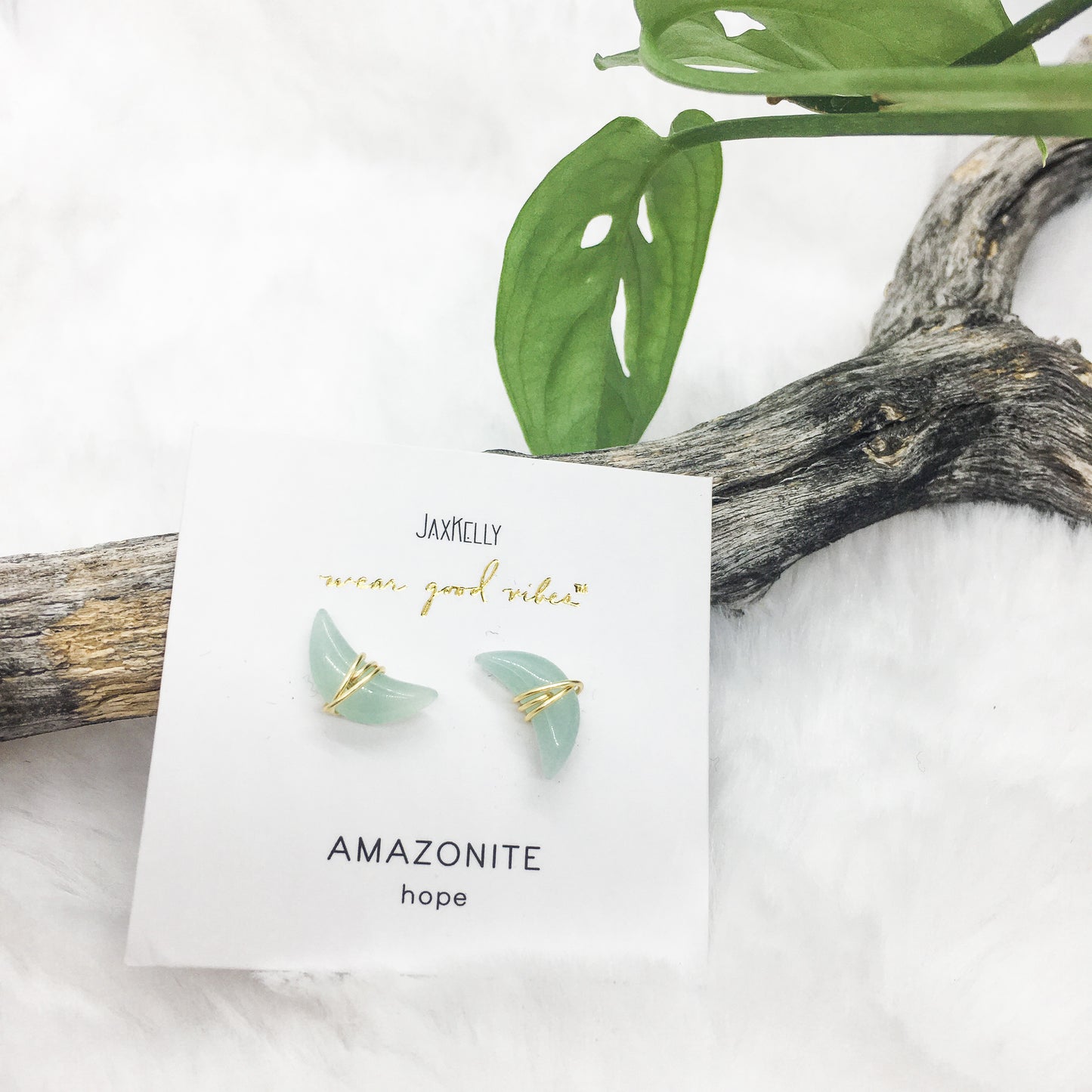 Amazonite Crescent Moon Stud Earrings