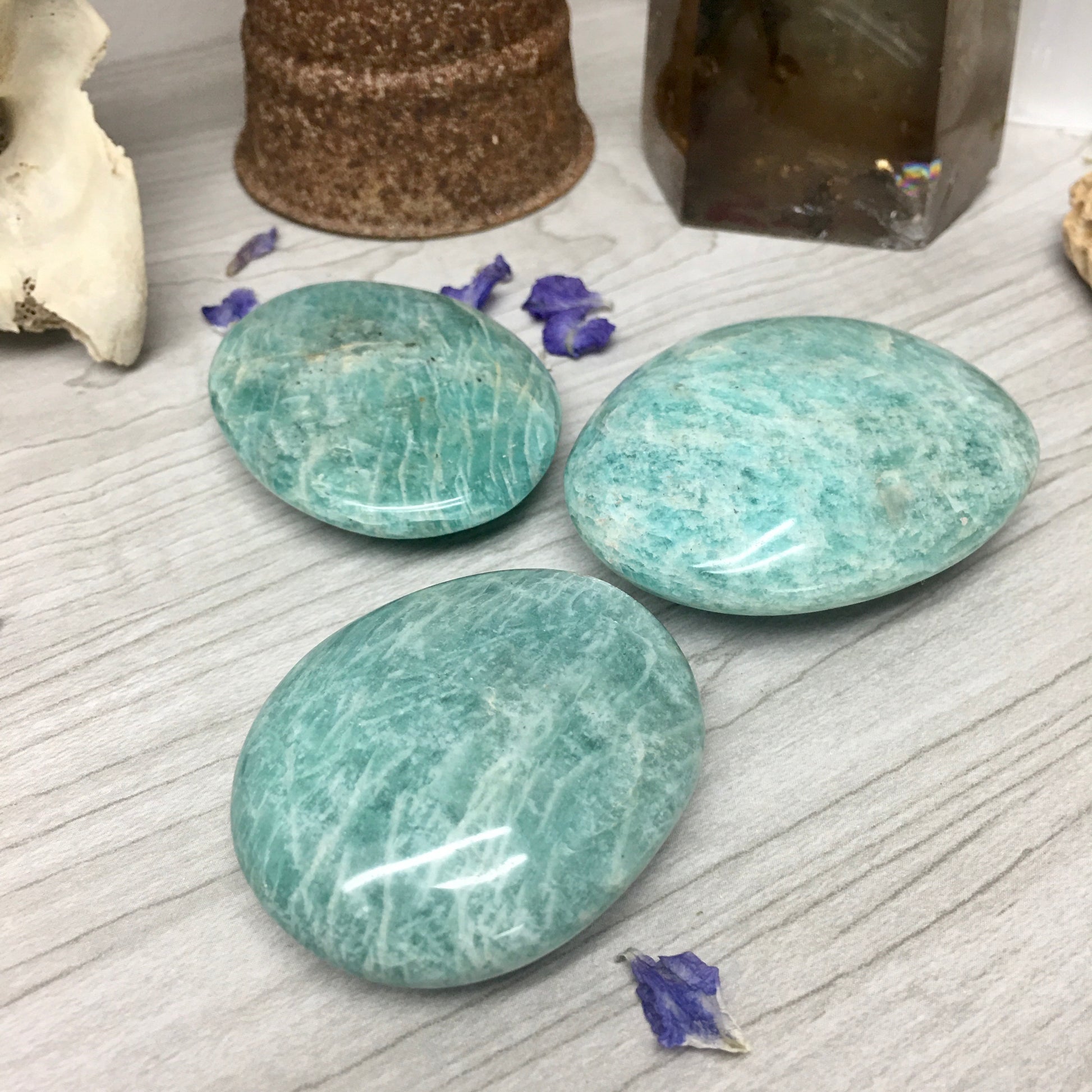 Greenish Blue Amazonite Polished Palm Stone