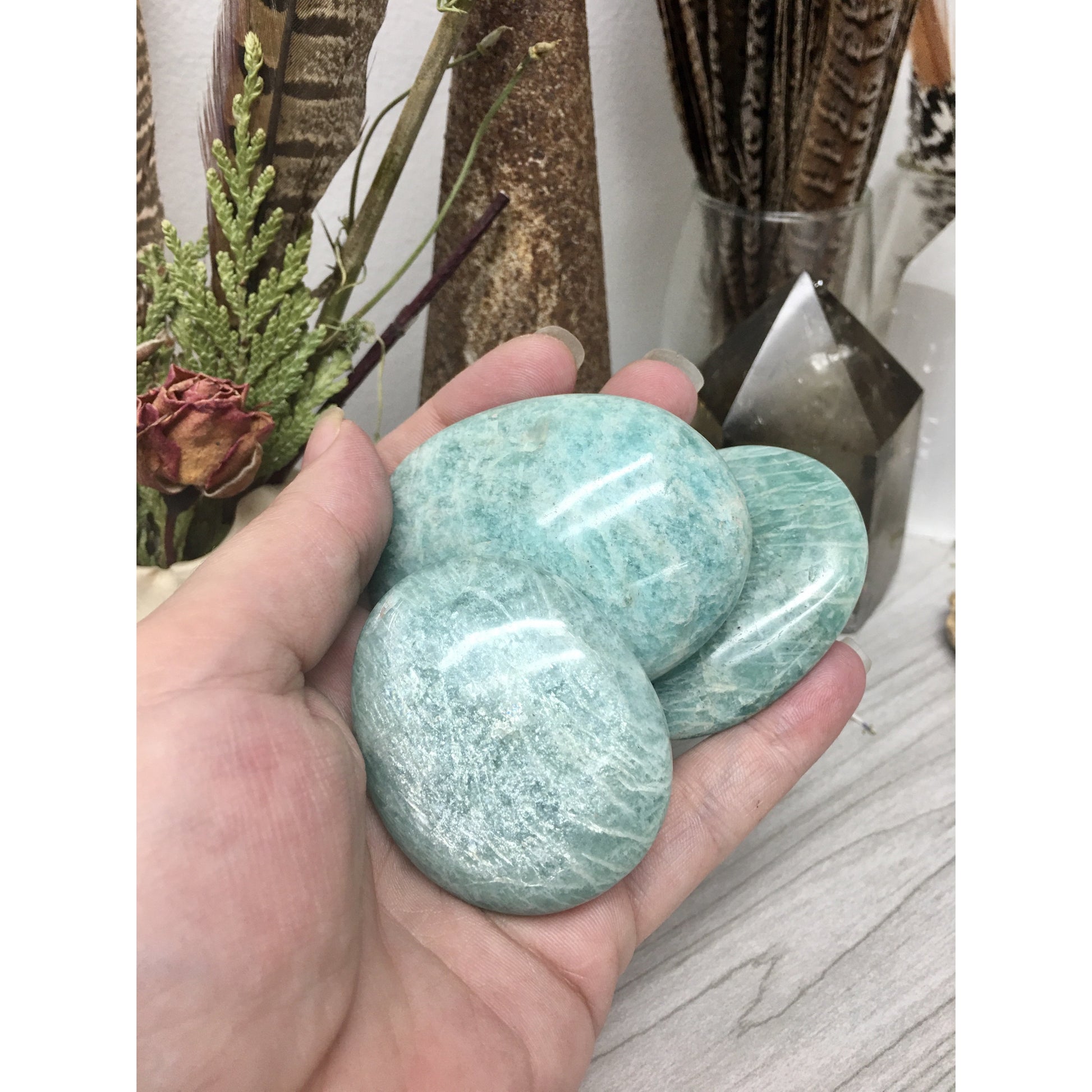 Greenish Blue Amazonite Polished Palm Stone