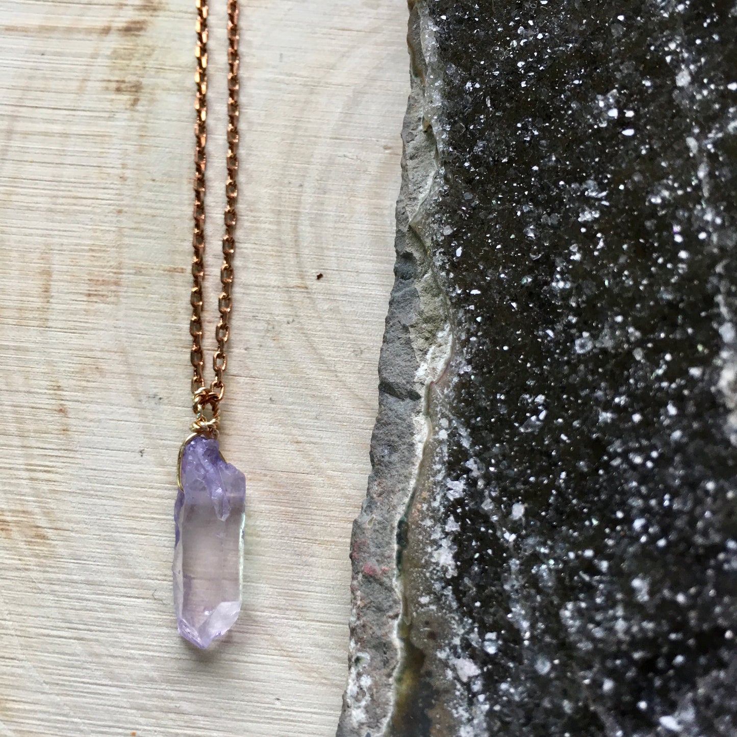 Lavender Aura Quartz Point Pendant Necklace
