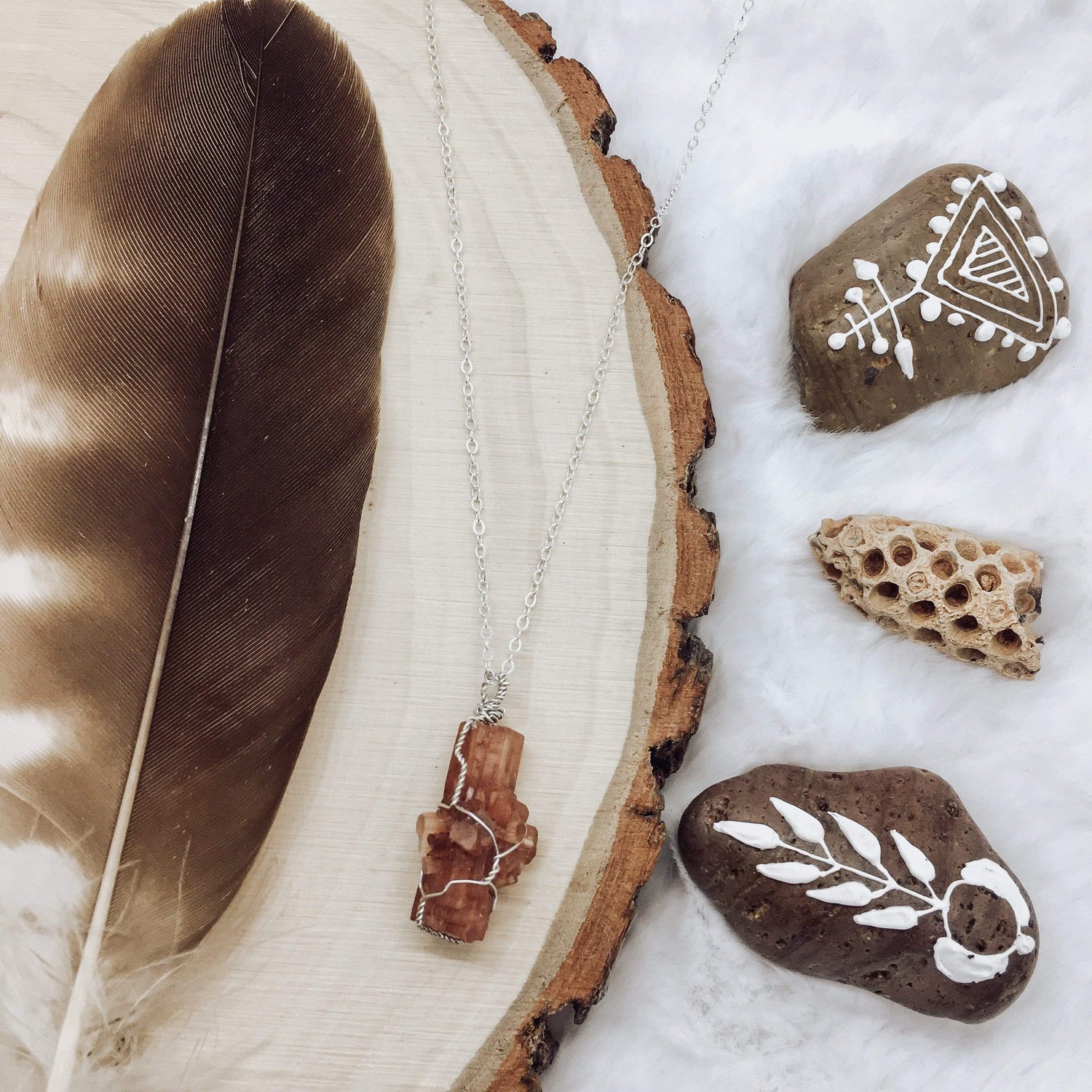 Aragonite Cluster Silver Wire Wrapped Necklace