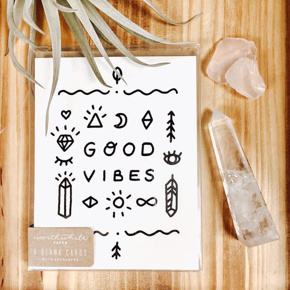 Black and White Good Vibes Blank Note Cards 