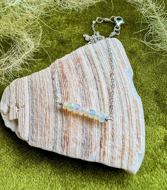 Ethiopian Opal Bar Sterling Silver Necklace // 18 inches