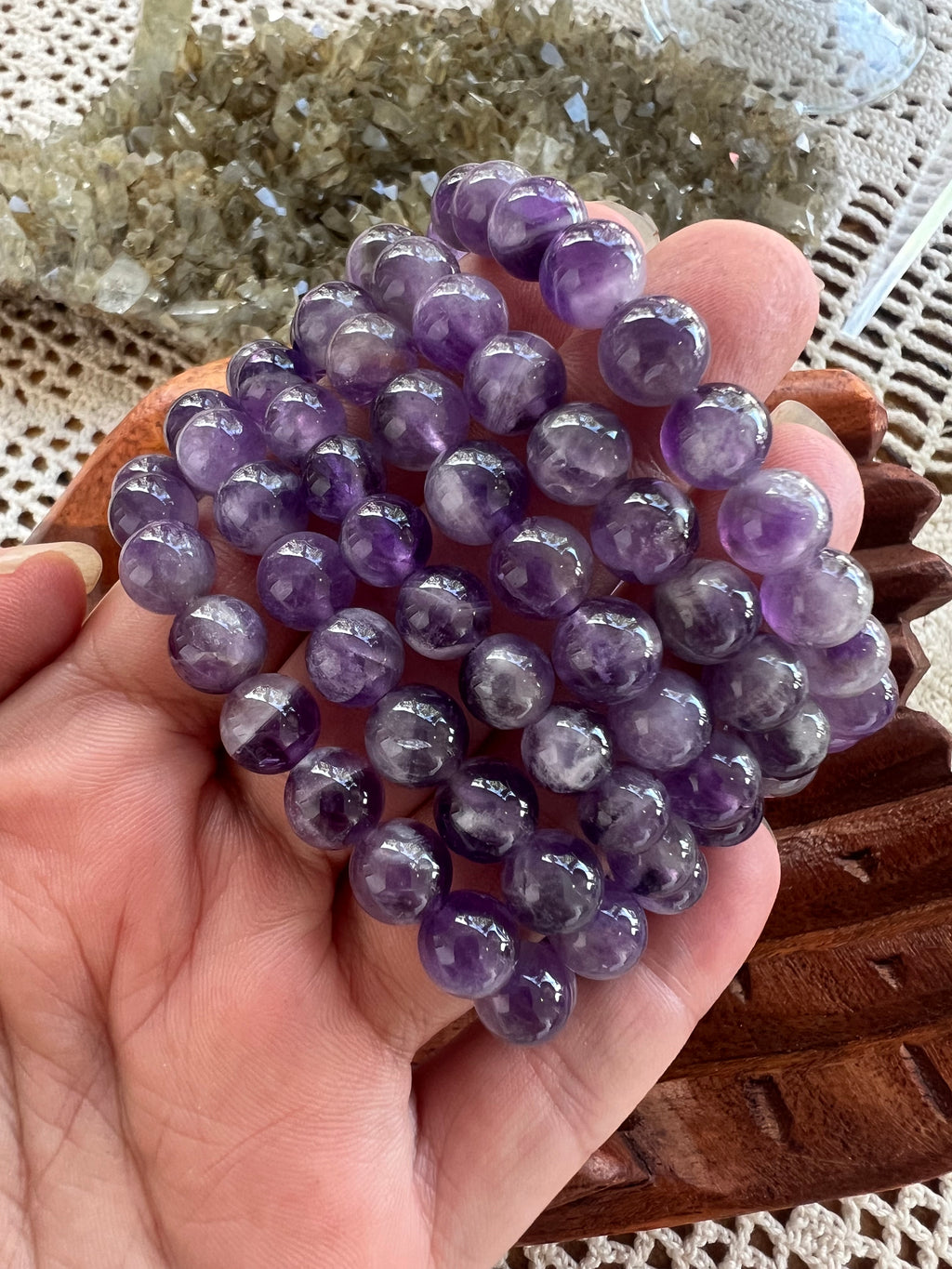 Chevron Amethyst Stretch Bracelet 8mm