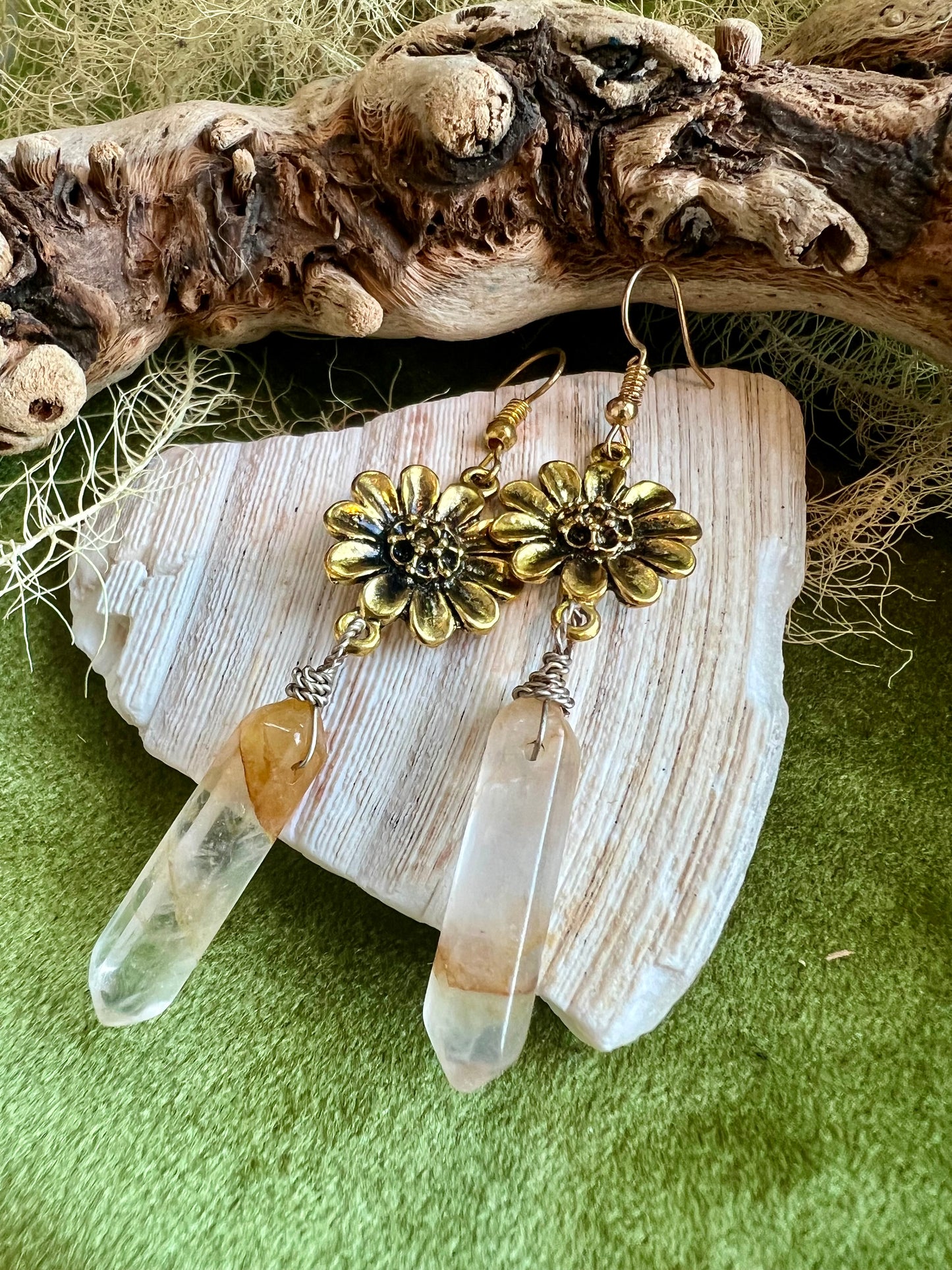 Golden Hour Inspired earrings with Golden Healer Points