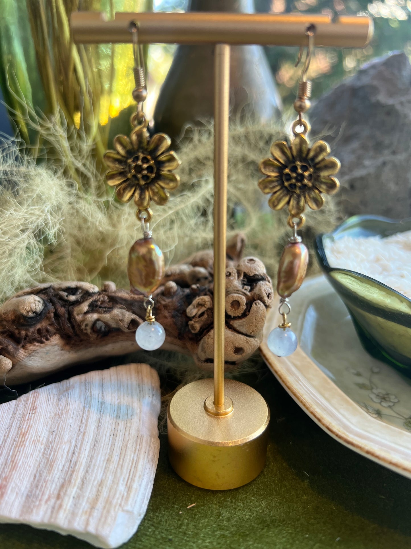 Golden Hour Earrings with Freshwater Pearl and Labradorite