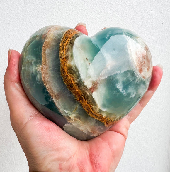Aquatine Lemurian Calcite // Blue Onyx Heart