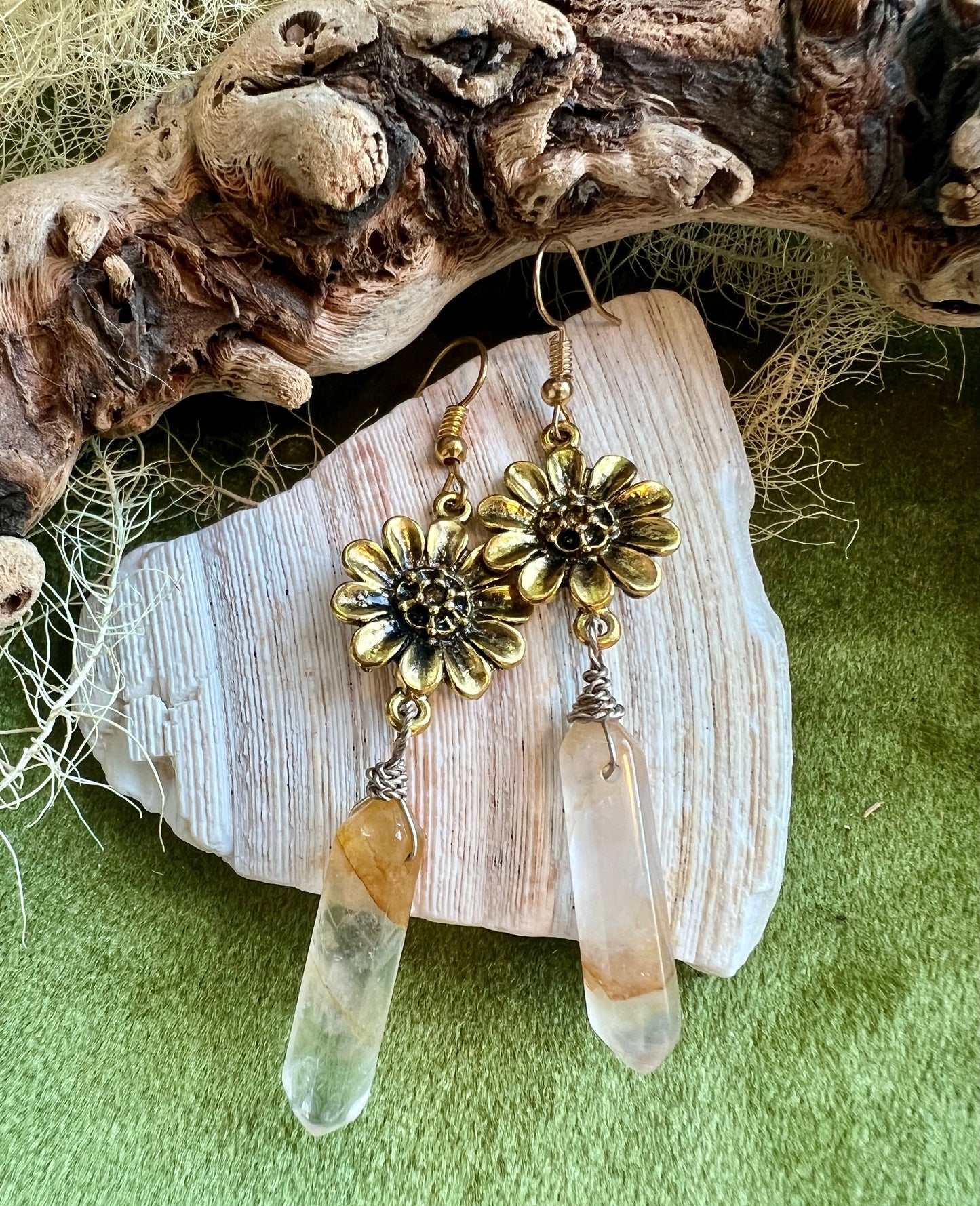 Golden Hour Inspired earrings with Golden Healer Points