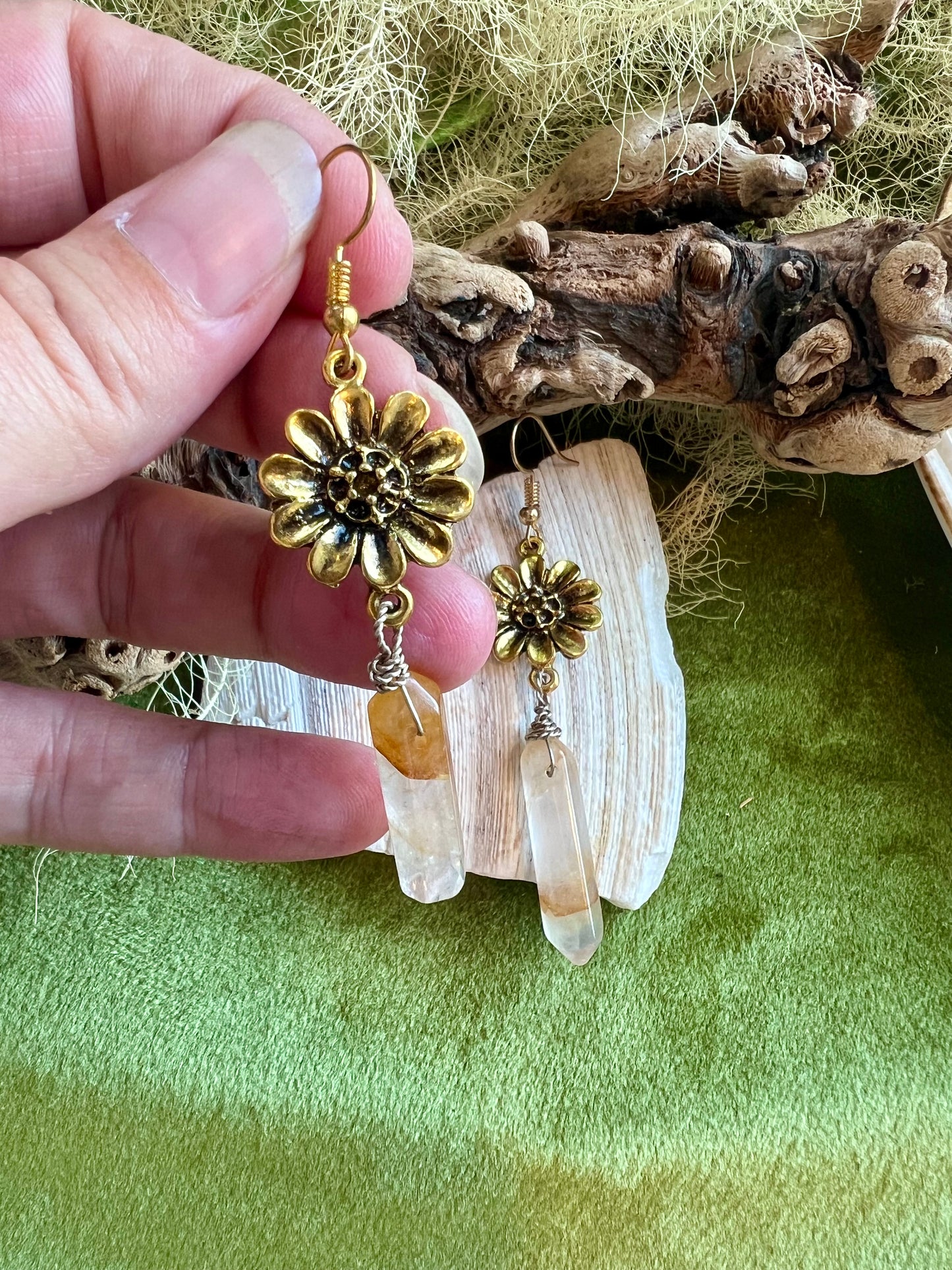 Golden Hour Inspired earrings with Golden Healer Points