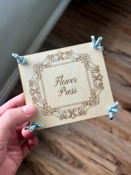 Laser-Etched Wooden Flower Press – 4x4” Botanical Pressing Tool