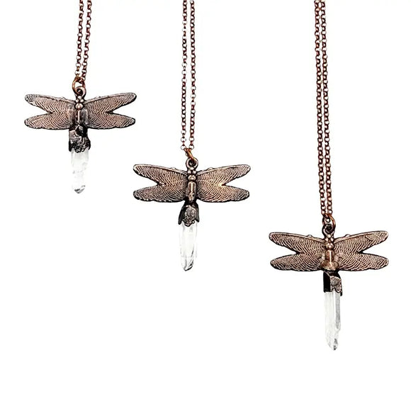 Quartz Crystal Dragonfly Copper Pendant Necklace