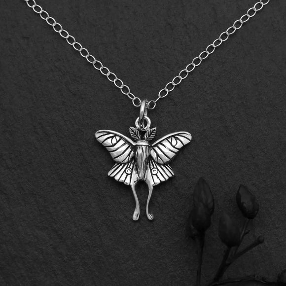 Luna Moth Sterling Silver Pendant Necklace