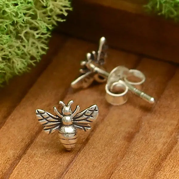 Tiny Bee Sterling Silver Stud Earrings