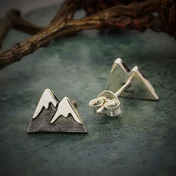 Snow Capped Mountains Sterling Silver Post Earrings