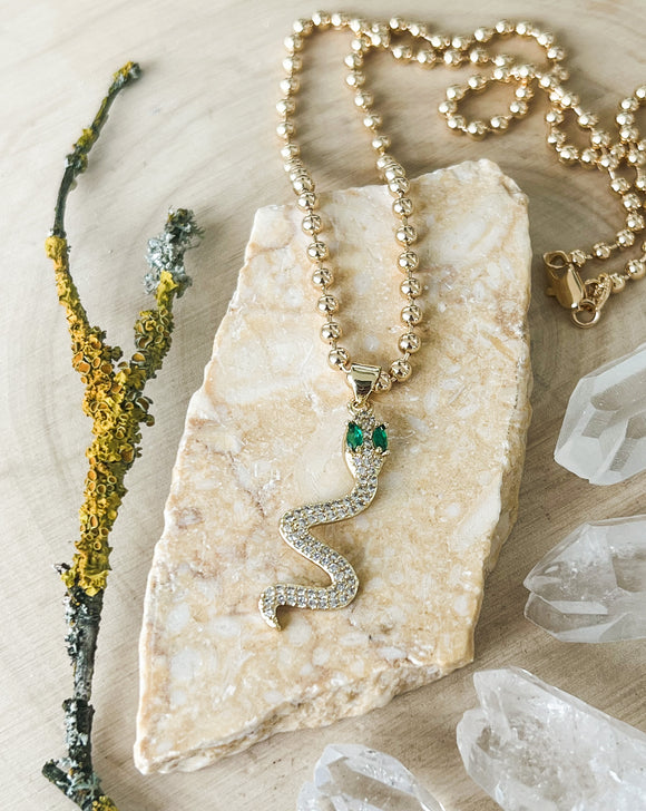 Emerald Eye Snake Pendant Necklace