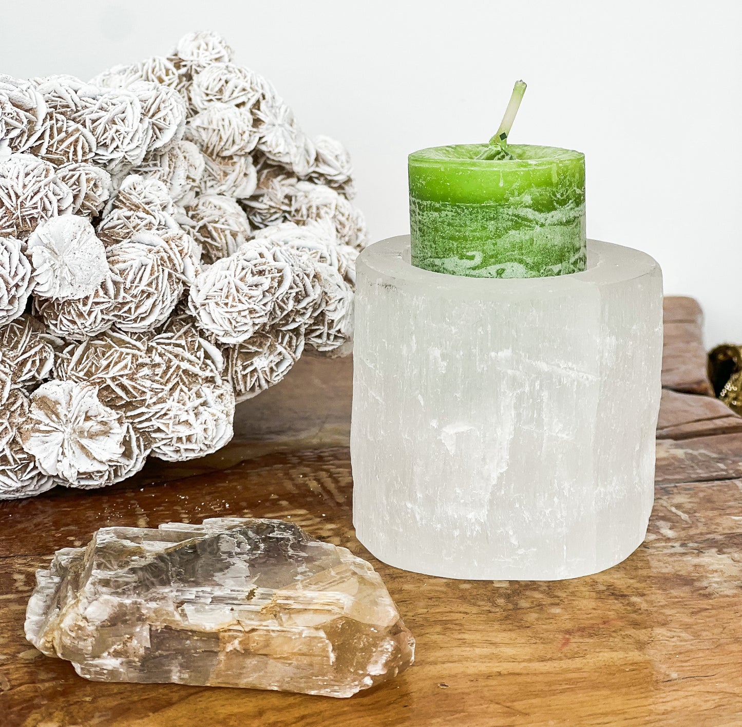 Satin Spar Selenite Candle holder