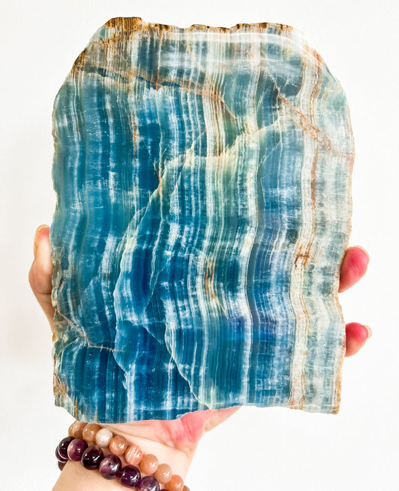 Aquatine Lemurian Calcite // Blue Onyx Slab