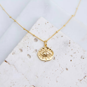 Gold Plated Evil Eye Coin Necklace
