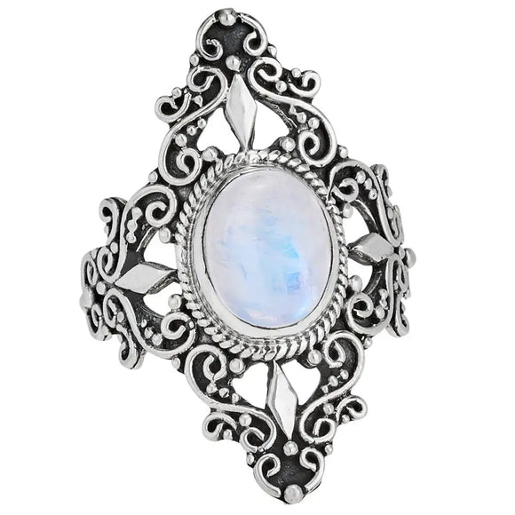 Moonstone Open Cut Style Sterling Silver Ring