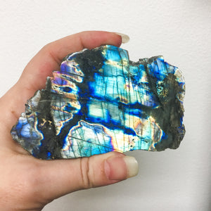 Iridescent Polished Face Labradorite with Rough Back