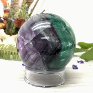 Deep Teal Green and Purple 60mm Fluorite Sphere