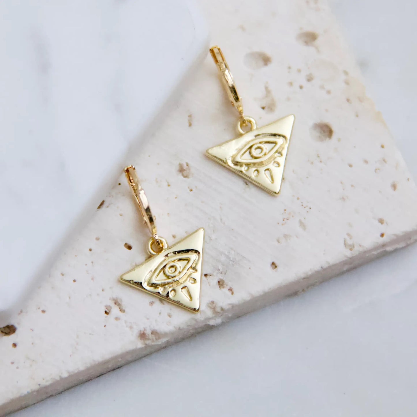 Gold Plated Evil Eye Triangle Gold Huggie Earrings