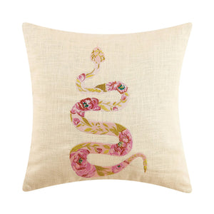 Pink Floral Embroidered Snake Pillow