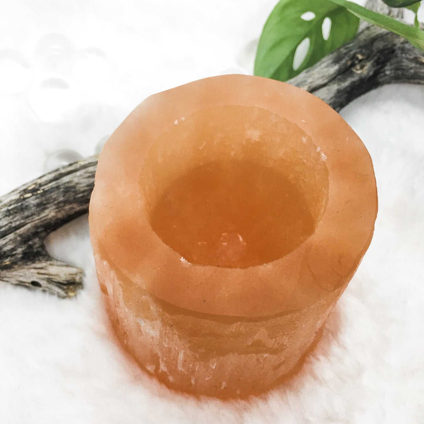 Peach Selenite Candle Holder