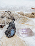 Blackened Crow Feather with Opal Pendant Necklace