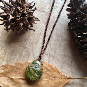 Ocean Jasper Teardrop Bead Wrapped Copper Necklace 