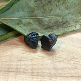 Black Tourmaline Rough Stone Hypoallergenic Stud Earrings