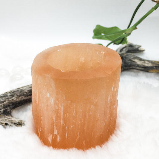 Peach Selenite Candle Holder